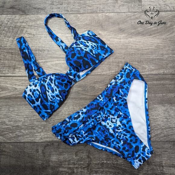 ODIJ Blue Leopard High Waist Bikini Size S - Picture 3 of 5